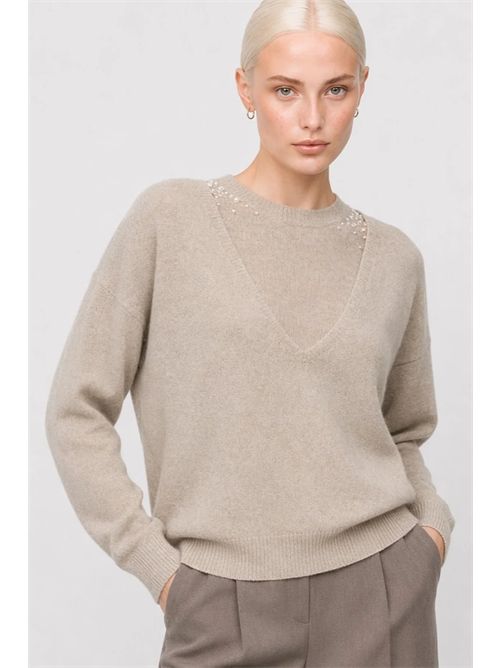 Maglia a maniche lunghe in misto lana con scollo a v